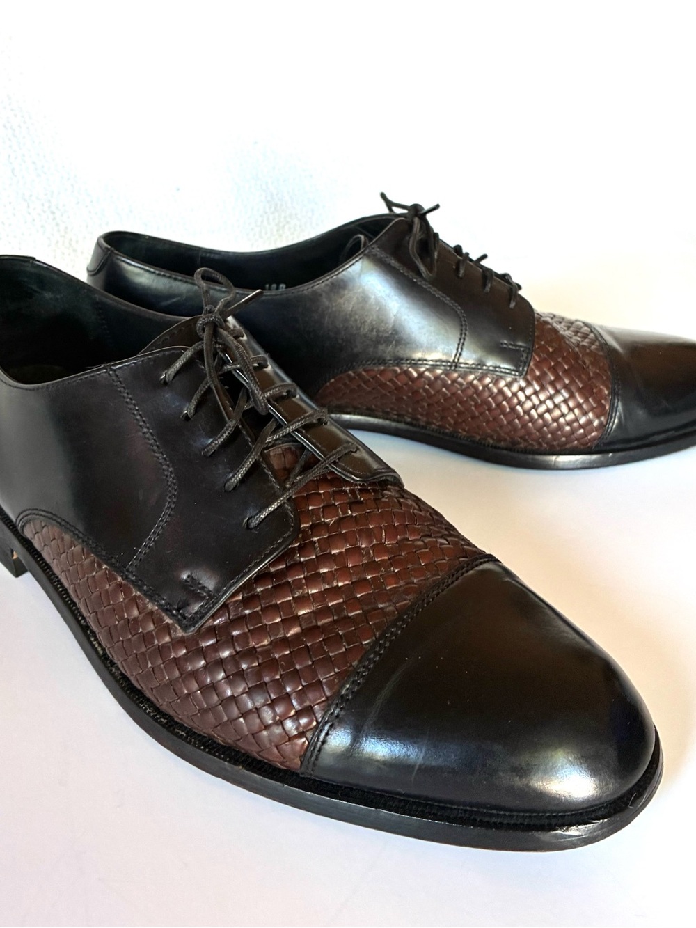 Cole Haan Black and Brown Woven Cap-Toe Derby Shoes